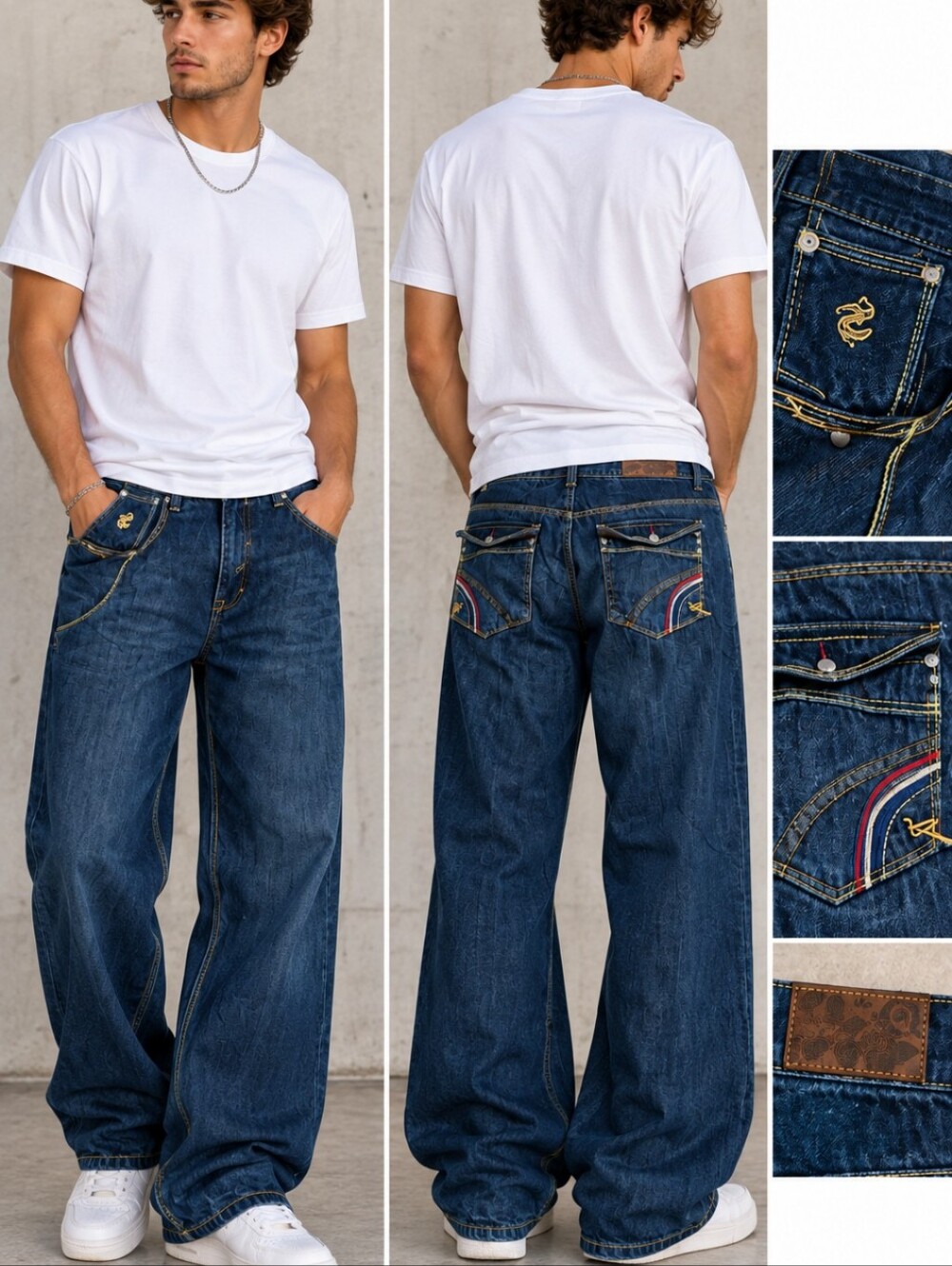 Roca Wear Y2K Baggy Hip Hop Jeans Embroidered Pockets Men’s W 38 L31